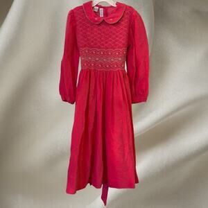 Vintage Girls Vive La Fete Smocked Bodice Pink Dress Sz 7